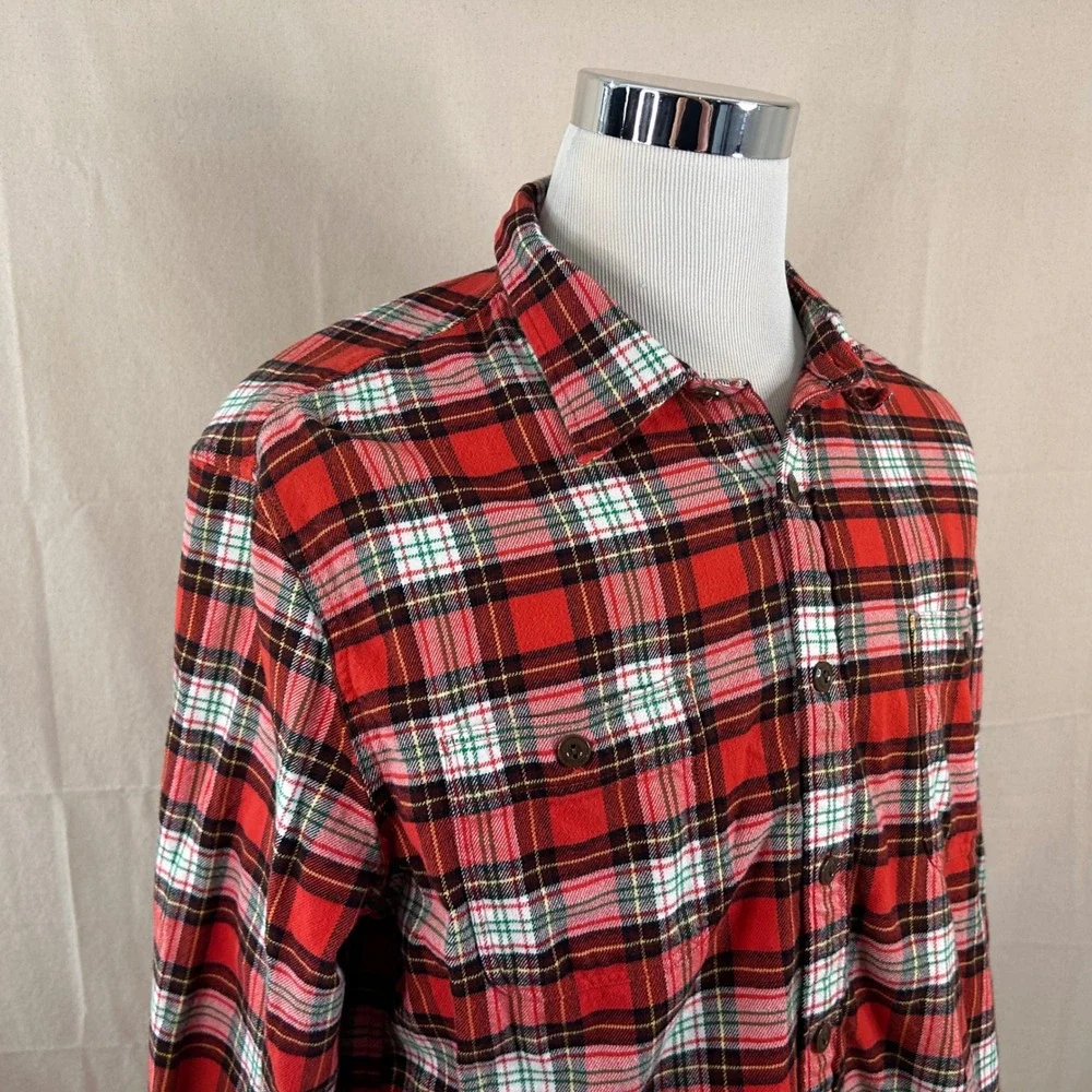 J. Crew XL Slim Mid-Weight Flannel Shirt Red Plaid Regenerative Cotton Mens